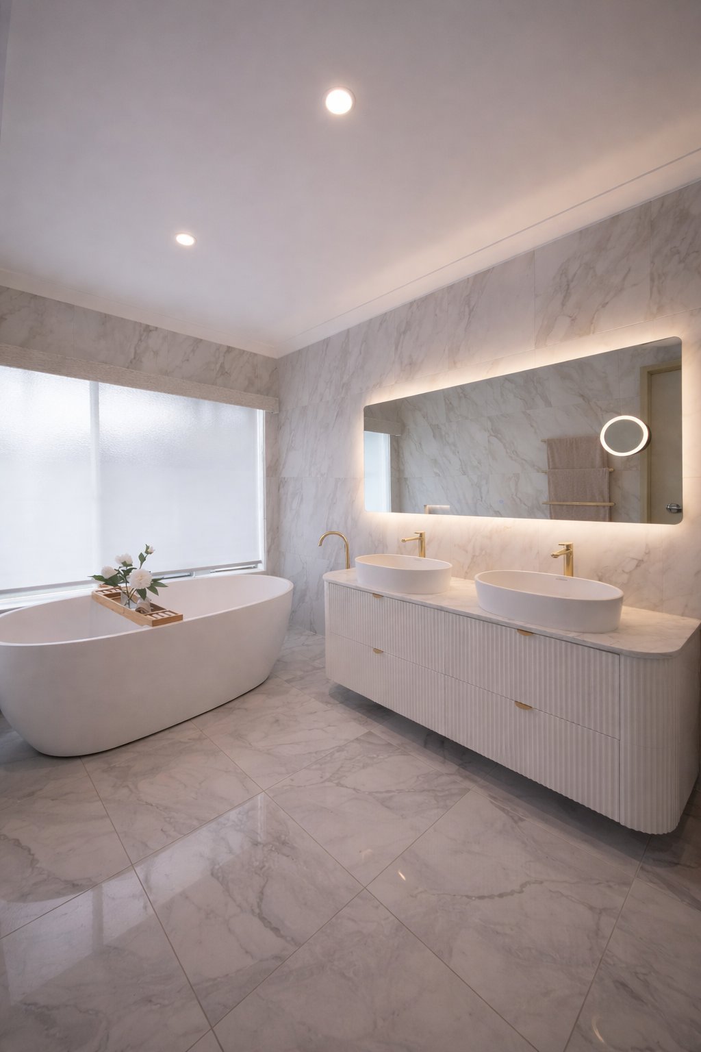 Completed bathroom renovation by Salazar Homes